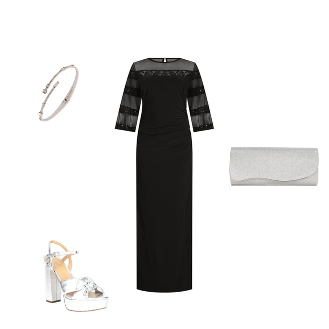 Le Bos 3/4 Illusion Sleeve Crew Neck Embroidered Sheath