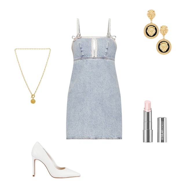 スカート 'Light Blue Denim Pearl Mini Dress' dress Light Blue Light Blue Denim Pearl Mini Dress – self-portrait-US