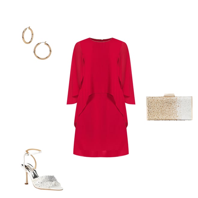 Marina 3/4 Sleeve Chiffon Overlay Shift Dress | Dillard's