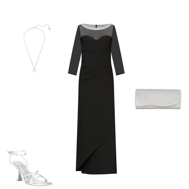 Alex Evenings Illusion Mesh 3/4 Sleeve Round Neck Side Slit Ruched Gown |  Dillard's