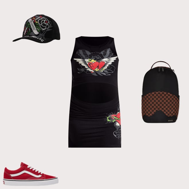 Ed Hardy HEART WINGS リブ タンクドレス Ed Hardy Heart Wings Cut Out Ribbed Tank Dress - Black