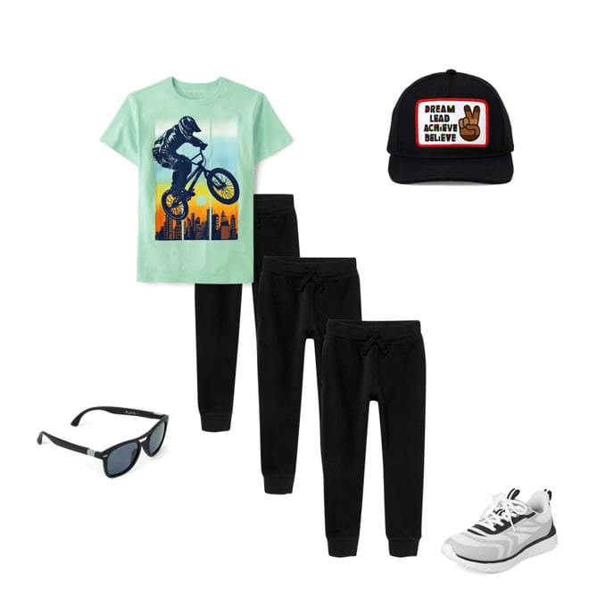 3rd bundle featuring 4 items which compliment Boys Biker Graphic Tee