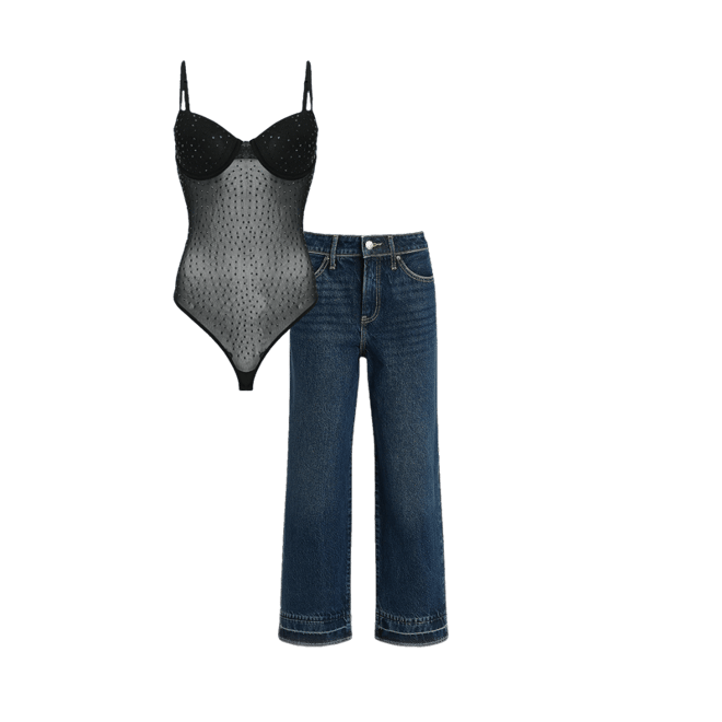Rhinestone Embellished Mesh Bustier Bodysuit