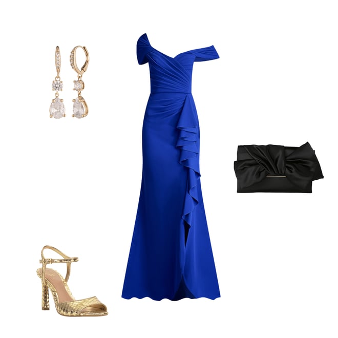 Tadashi Shoji Off the Shoulder Draped Bodice Ruffle Front Tadashi Shoji Off the Shoulder Draped Bodice Ruffle Front