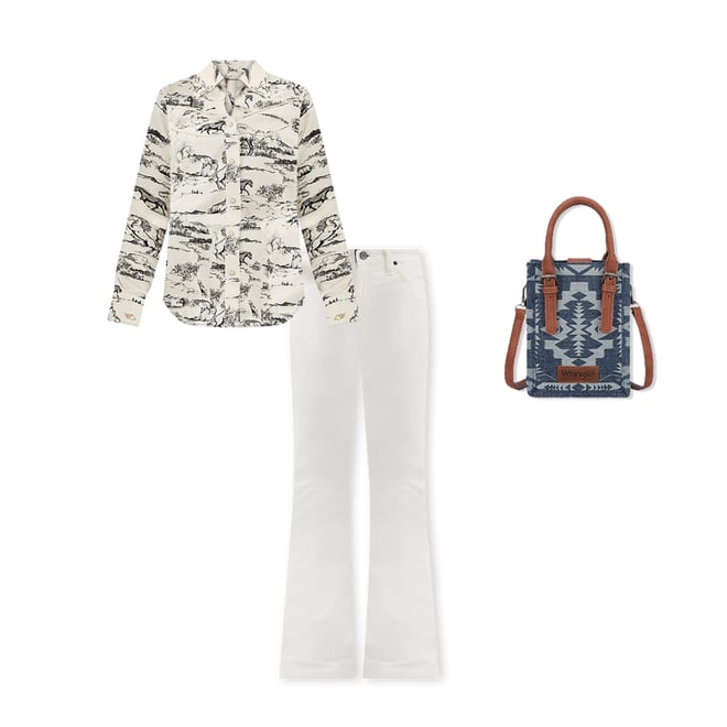 Wrangler x Lainey Wilson Country Toile Western Snap Shirt in Landscape Print
