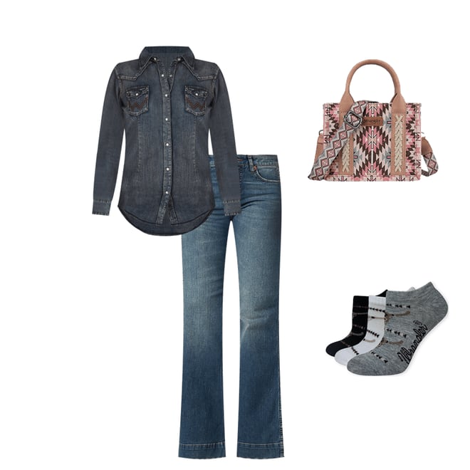 Women’s Long Sleeve Western Snap Denim Top in Denim