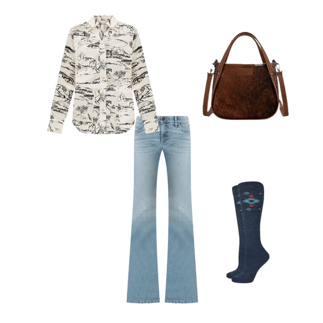 Wrangler x Lainey Wilson Country Toile Western Snap Shirt in Landscape Print