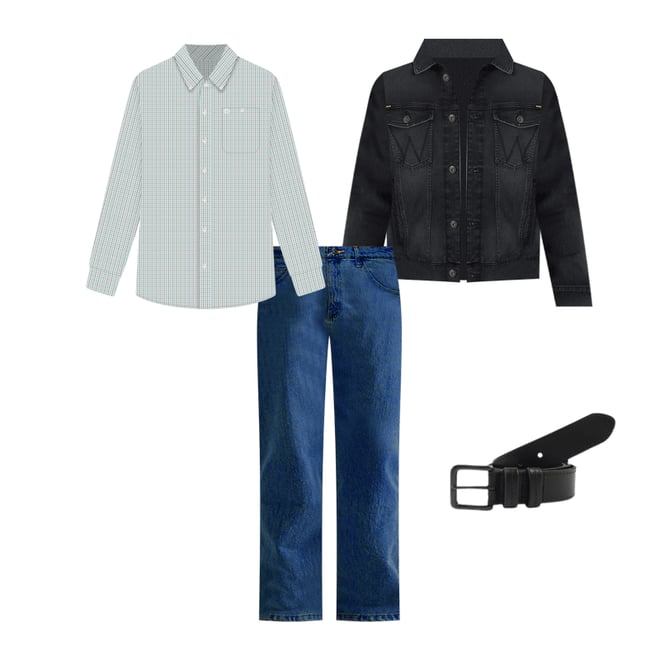 Wrangler® George Strait™ Long Sleeve Button Down One Pocket Shirt in Powder Blue Plaid