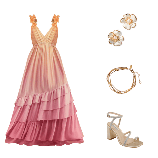 （US発）BHLDN Alivia Vネックラッフルオンブレマキシドレス BHLDN Alivia V-Neck Ruffle Ombre Maxi Dress | Anthropologie