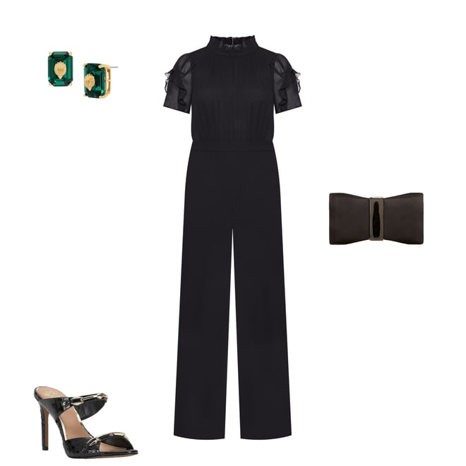 Vince Camuto Short Sleeve Mock Neck Chiffon Bodice Jumpsuit