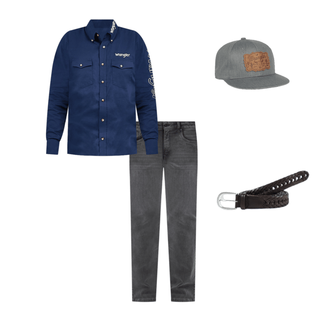 Men's Wrangler® Logo Long Sleeve Button Down Solid Shirt