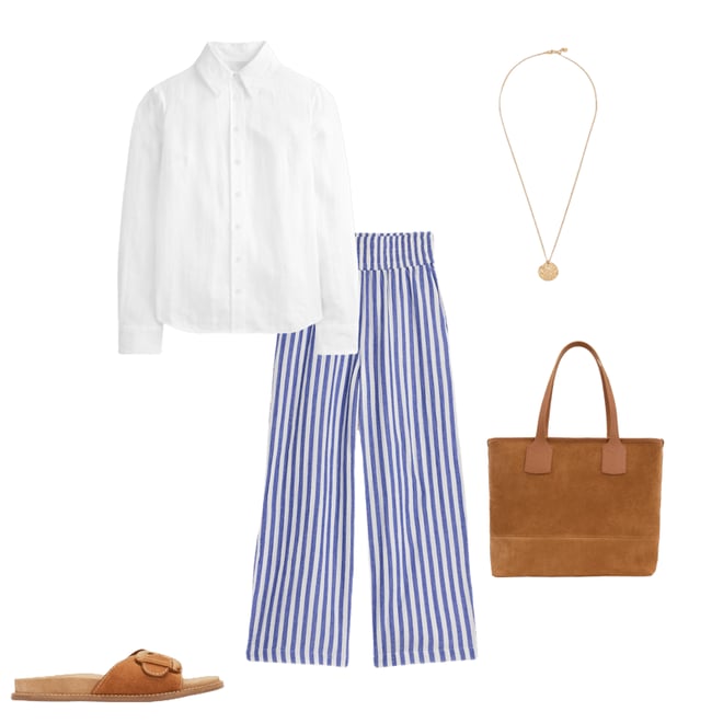 1st bundle featuring 4 items which compliment Cropped Double Cloth Trousers-Bright Blue Stripe