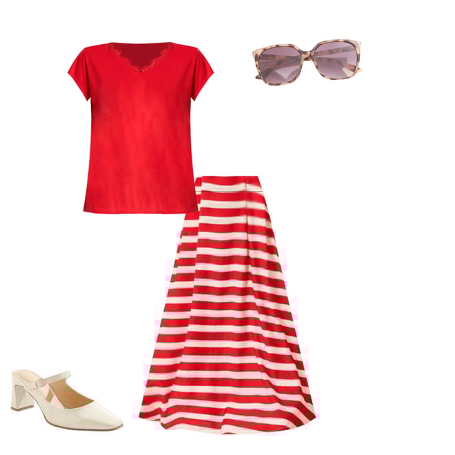  Cato Fashions | Cato Red White Stripe Midi Skirt