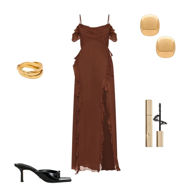 Shona Joy Blair Ruffle Cowl Maxi Dress in Cocoa | REVOLVE