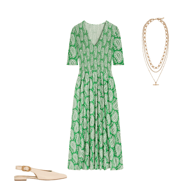 Bethany Smocked Jersey Dress-Paradise Green, Paisley Heart | Boden UK