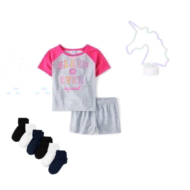 Girls Short Sleeve Sleepover Squad Pajamas - GRAY | The