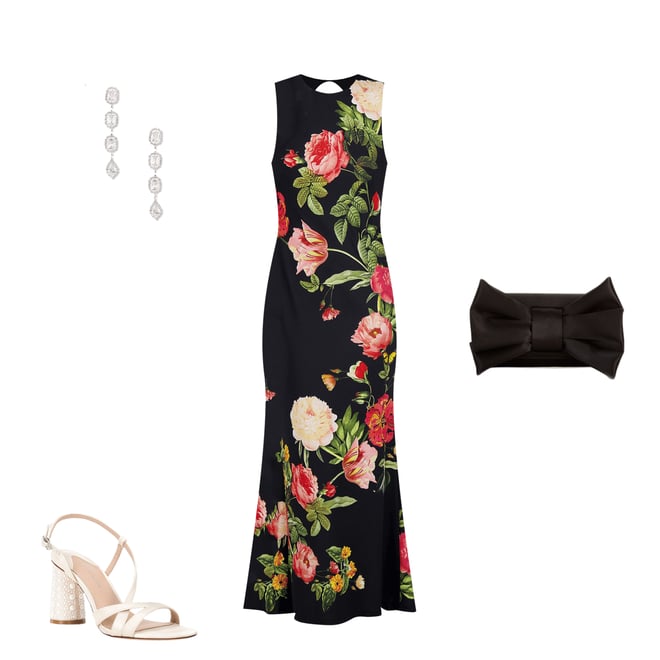 Vince Camuto Woven Floral Print Round Neck Sleeveless Maxi Gown