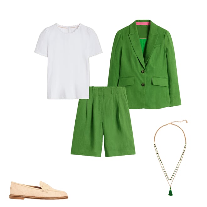 1st bundle featuring 4 items which compliment Pleat Linen Wide Leg Shorts-Green