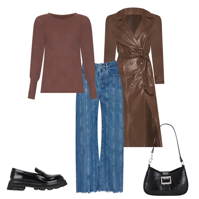 1st bundle featuring 4 items which compliment Faux Leather Trench Coat