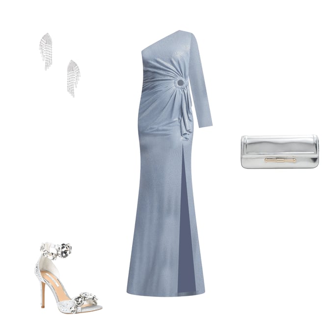 Dress the Population Summer Metallic One Shoulder Long