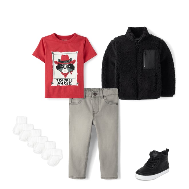 1st bundle featuring 4 items which compliment Baby And Toddler Boys Trouble Maker Graphic Tee