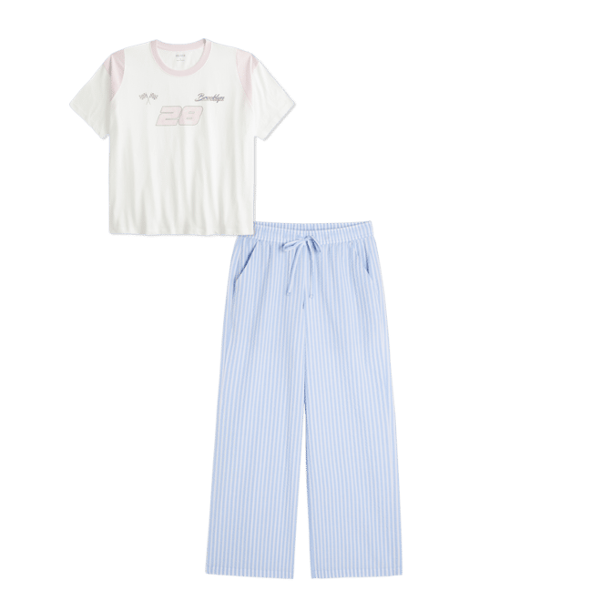 Seersucker Baggy Pull-On Pants