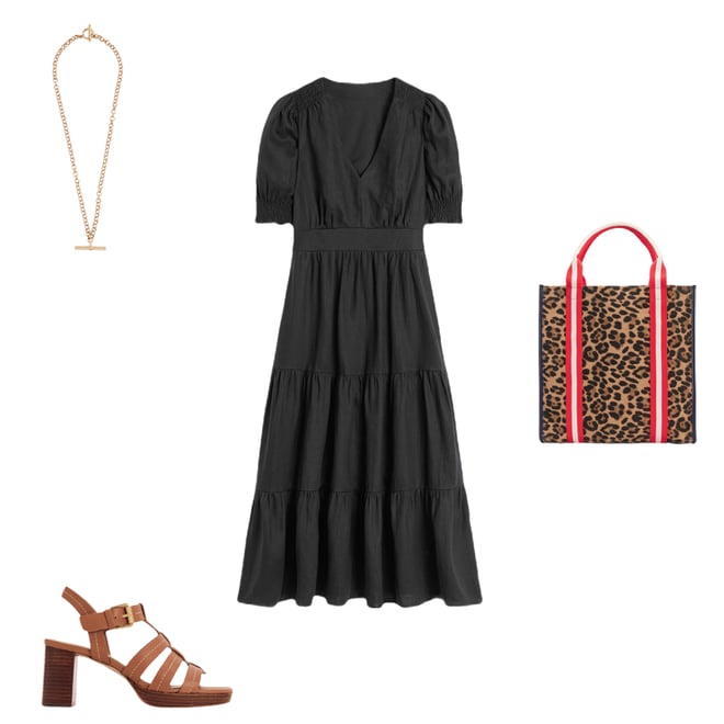 1st bundle featuring 3 items which compliment Anna Linen Tiered Midi Dress-Black