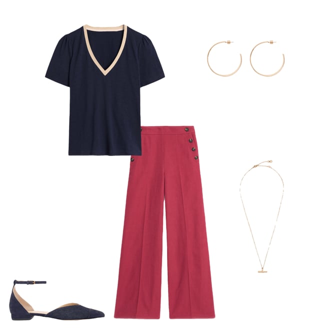 1st bundle featuring 4 items which compliment Metallic Trim V Neck T-shirt-Navy