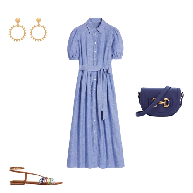 1st bundle featuring 3 items which compliment Alexa Linen Maxi Shirt Dress-Grey Blue Chambray