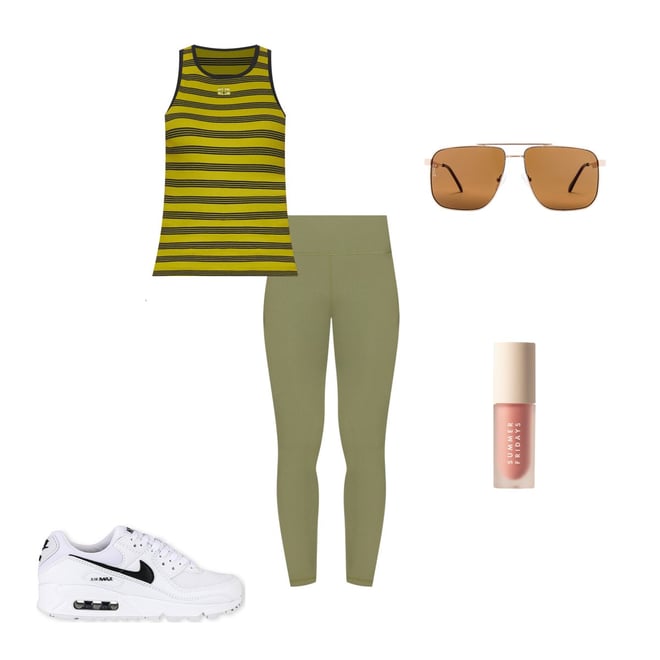 Ganni Striped Rib Tank Top in Golden Cypress | REVOLVE