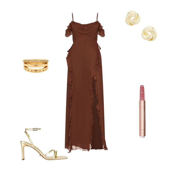 Shona Joy Blair Ruffle Cowl Maxi Dress in Cocoa | REVOLVE