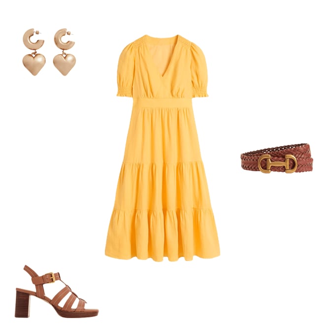 1st bundle featuring 3 items which compliment Anna Linen Tiered Midi Dress-Buttermilk Yellow