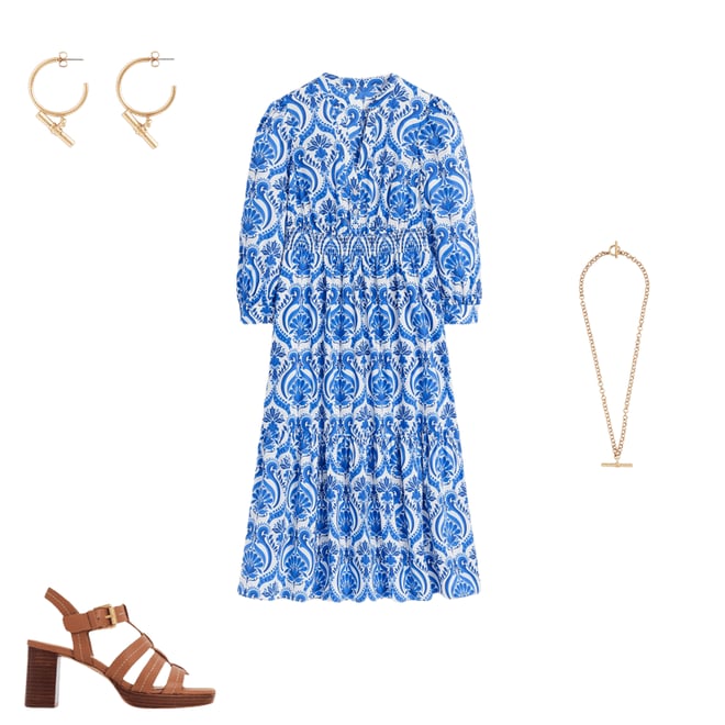 1st bundle featuring 3 items which compliment Elena Tiered Cotton Midi Dress-Blue, Ornamental Floral