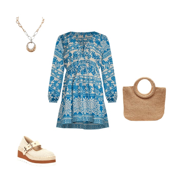 Chelsea & Violet Cadence Printed V Neckline Long Sleeve Tie