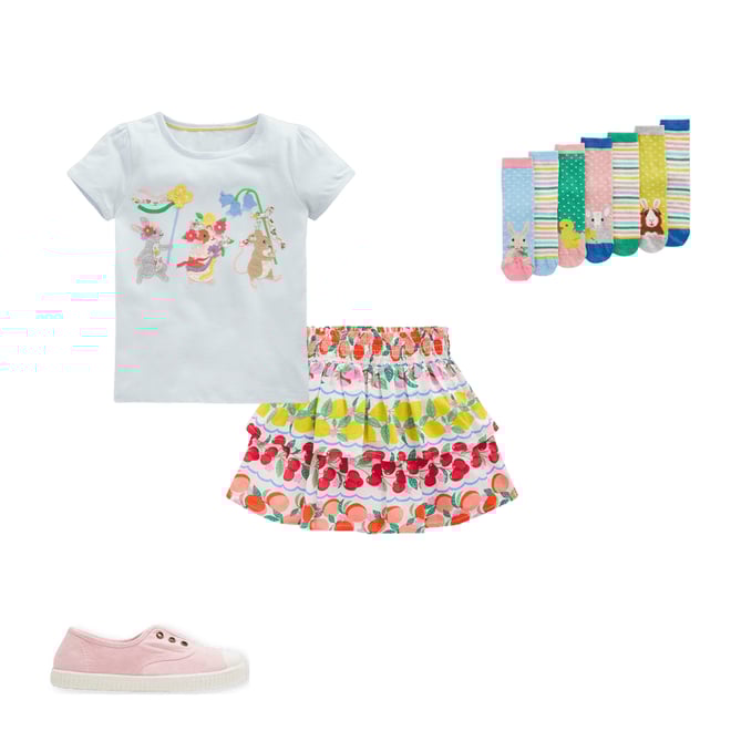 3rd bundle featuring 3 items which compliment Tiered Woven Skirt-Rainbow Fruit Stripe