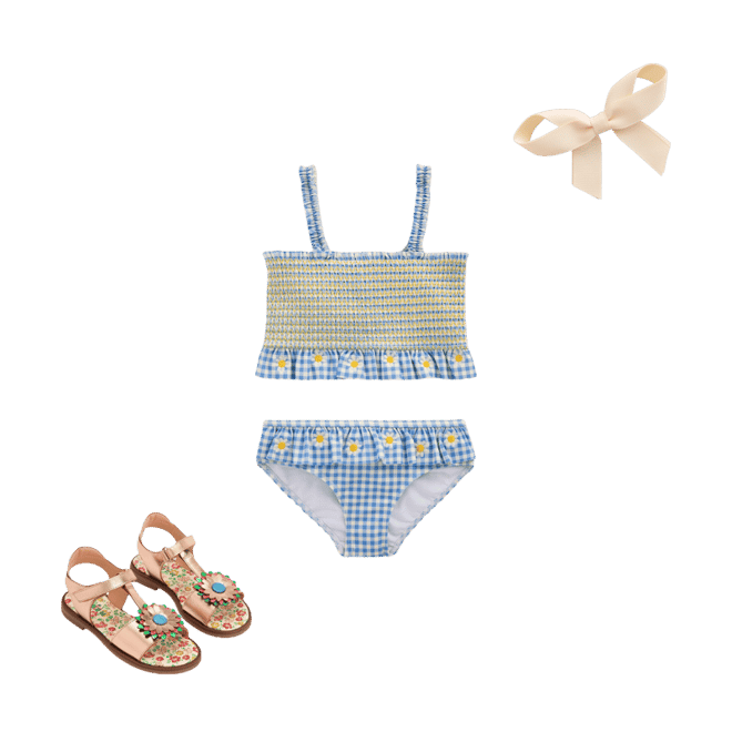 Pretty Peplum Bikini - Smocked Gingham Daisy | Boden USA