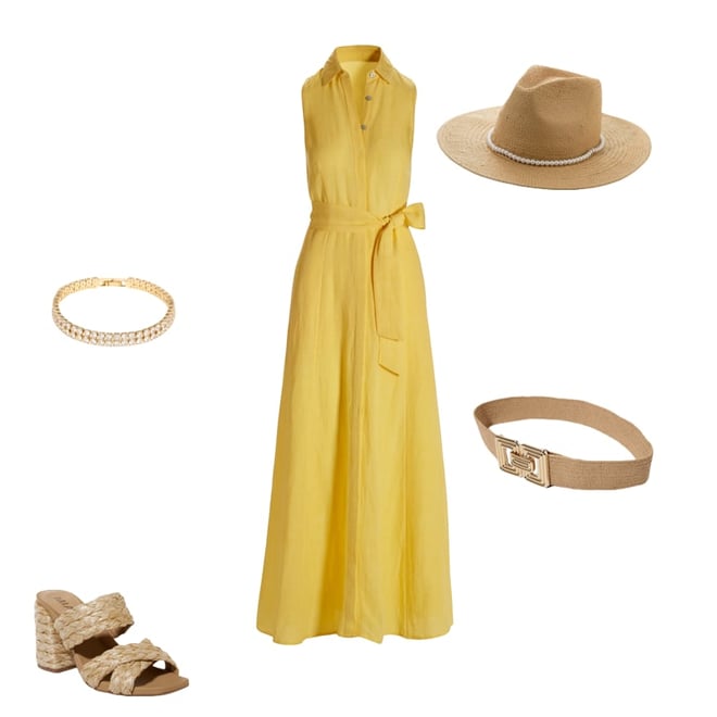 Sleeveless Linen Maxi Shirt Dress Lemon Drop