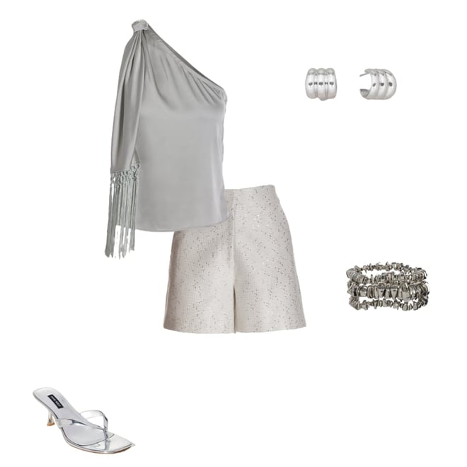Charmeuse Fringe One Shoulder Blouse Silver