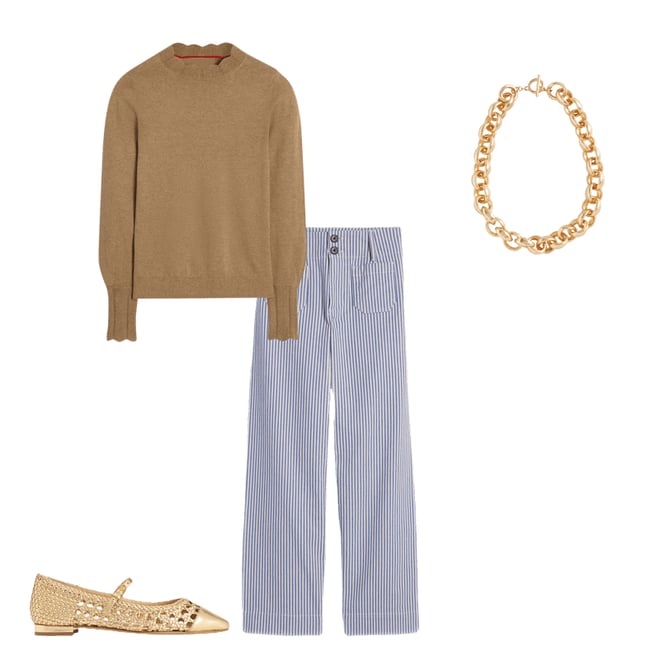 4th bundle featuring 3 items which compliment Penelope Mary Jane Flat-Gold Woven Leather
