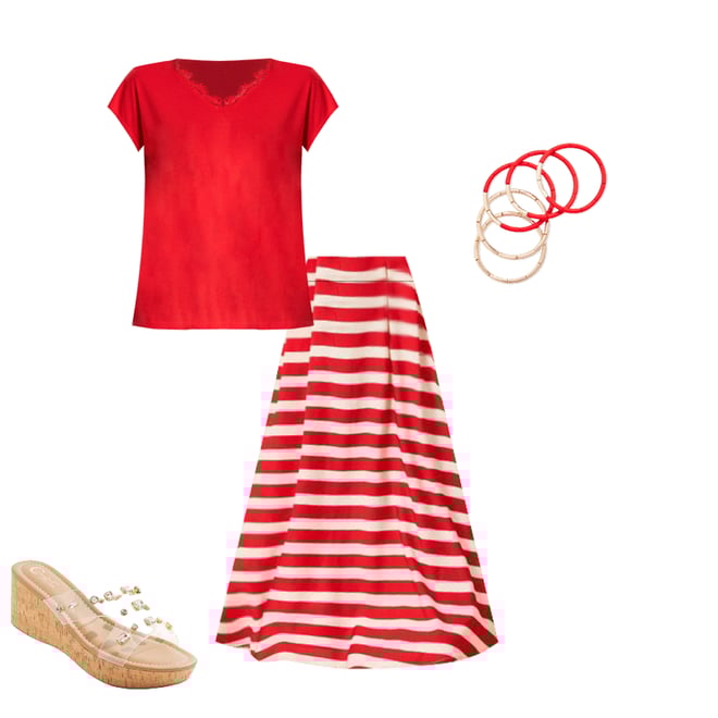 スカート RED AND WHITE MIDI SKIRT Red and White Check, Gingham Skirt, 100% Cotton, Full