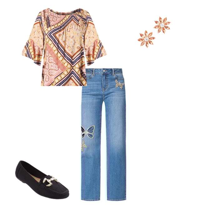  Cato Fashions | Cato Smocked Neck Patchwork Poet Top