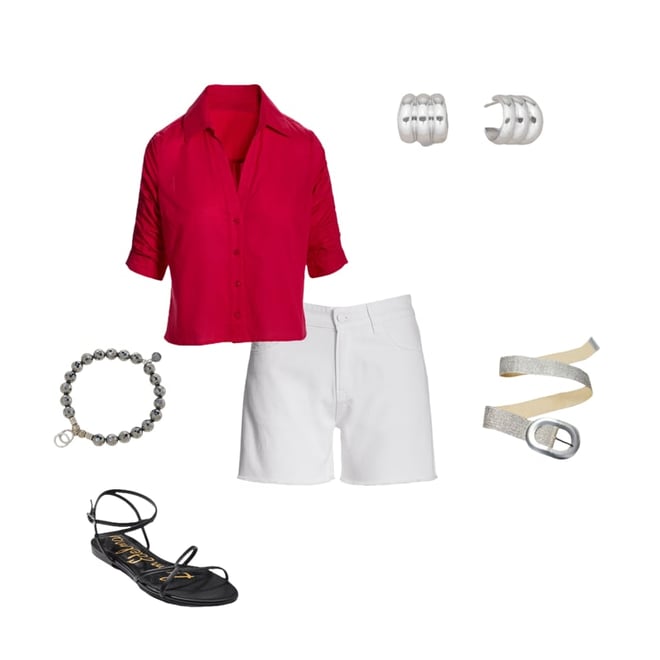 Ruched Sleeve Button Up Shirt True Red