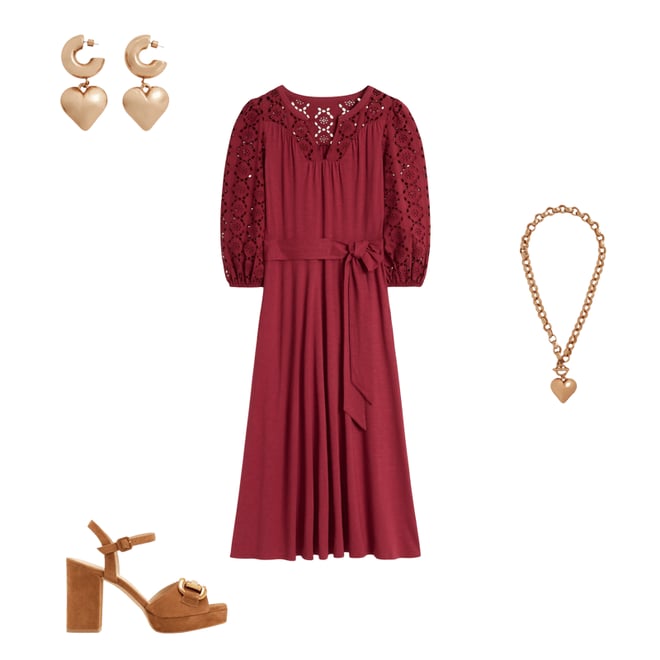 6th bundle featuring 3 items which compliment Eden Broderie Jersey Dress-Garnet Red