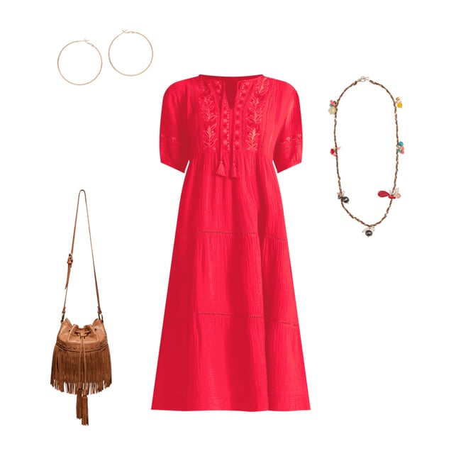 Buy PUFF SLEEVE TIE NECK MIDI DRESS | Johnny Was