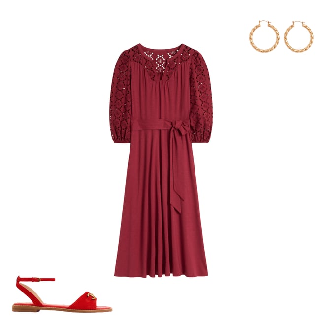 5th bundle featuring 2 items which compliment Eden Broderie Jersey Dress-Garnet Red