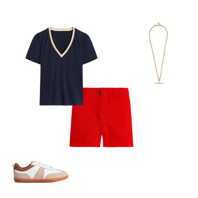 6th bundle featuring 3 items which compliment Metallic Trim V Neck T-shirt-Navy