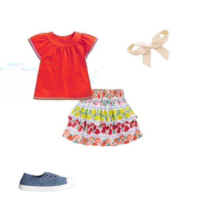 1st bundle featuring 3 items which compliment Tiered Woven Skirt-Rainbow Fruit Stripe