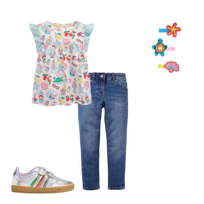 3rd bundle featuring 3 items which compliment Frill Sleeve Woven Top-Ivory Holiday Print
