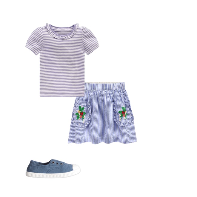 2nd bundle featuring 2 items which compliment Applique Pocket Skirt-Blue Ticking Floral Stripe