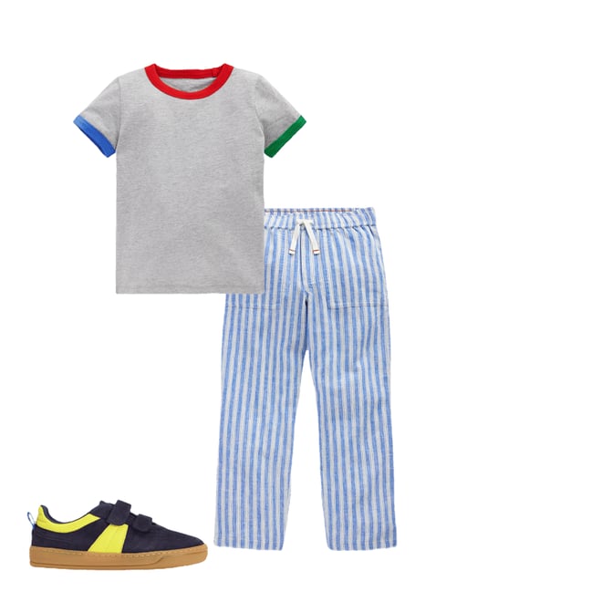 1st bundle featuring 2 items which compliment Cotton Linen Pull-On Pants-Blue Ticking